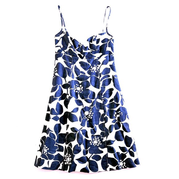 J Crew linen sundress Size 0 blue cream floral A-line empire - Picture 2 of 8